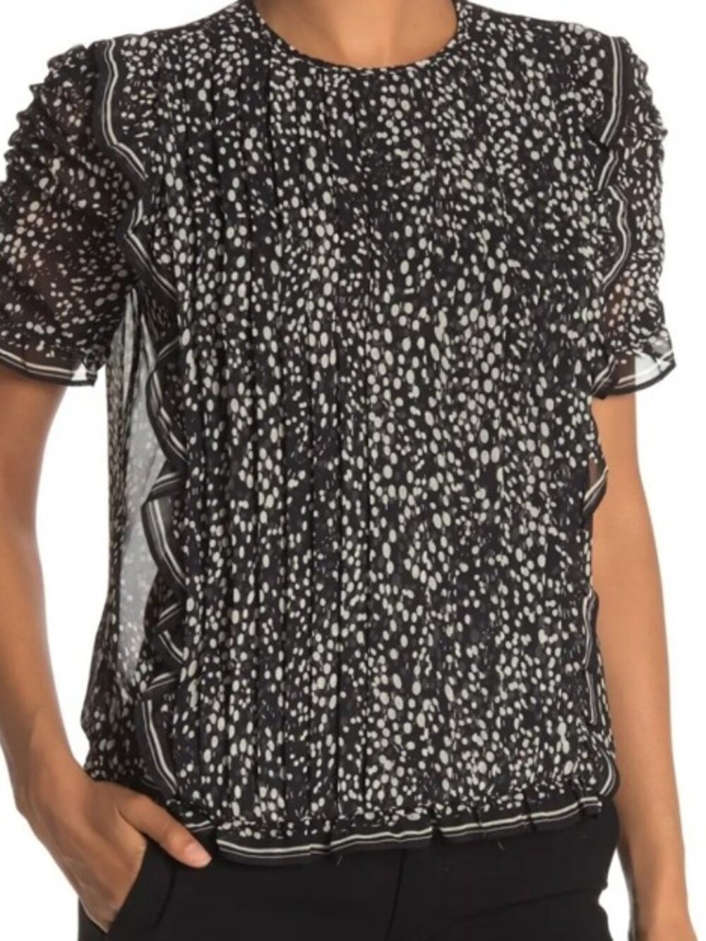 Max Studio Polka Dot Ruffle Short Sleeve Top